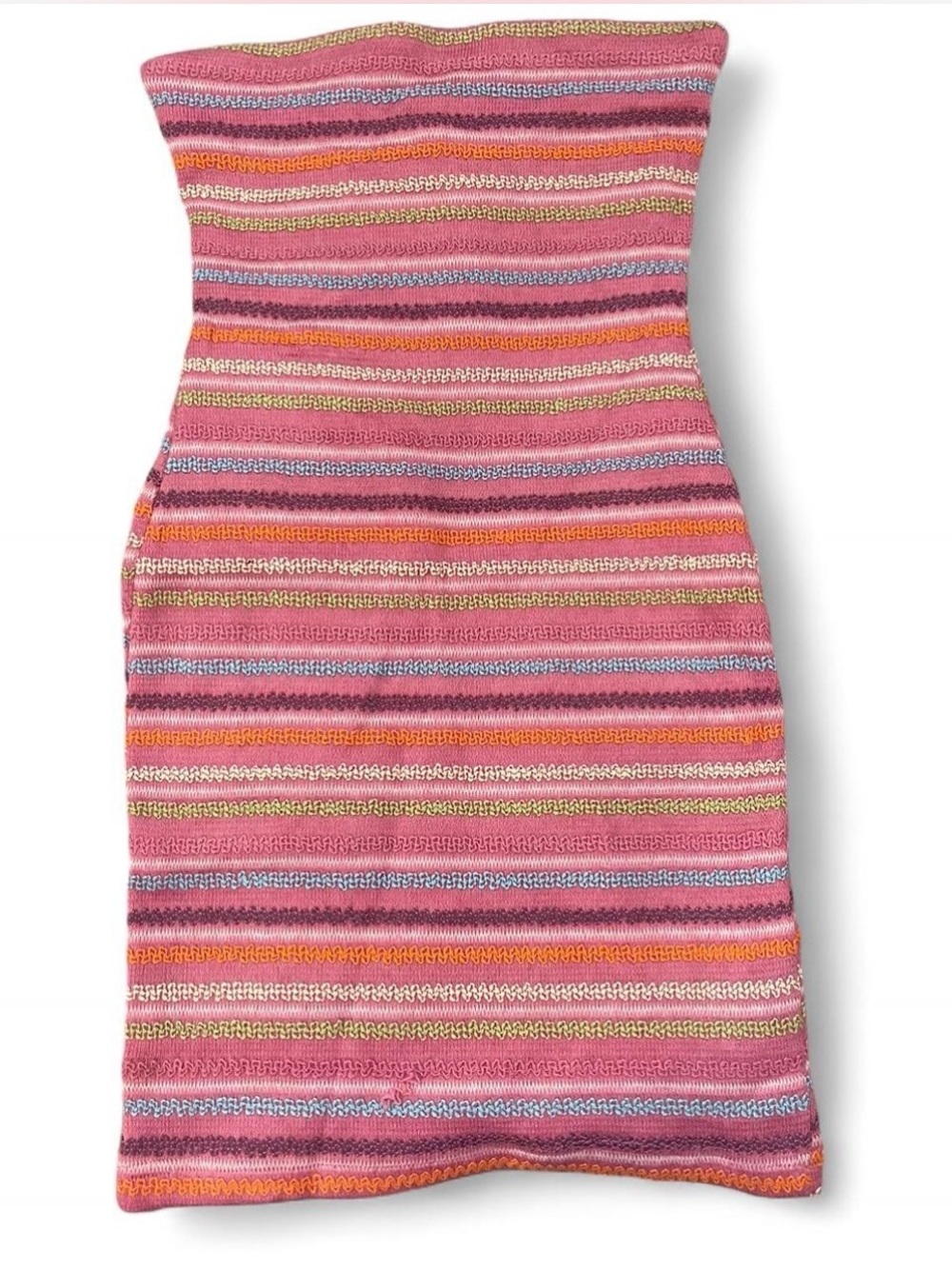 Princess Polly Strapless Pink Multicolor Stripe Knit Dress